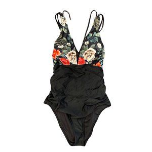 Cupshe Woman One Piece Black Floral Bathing Suit Size XL